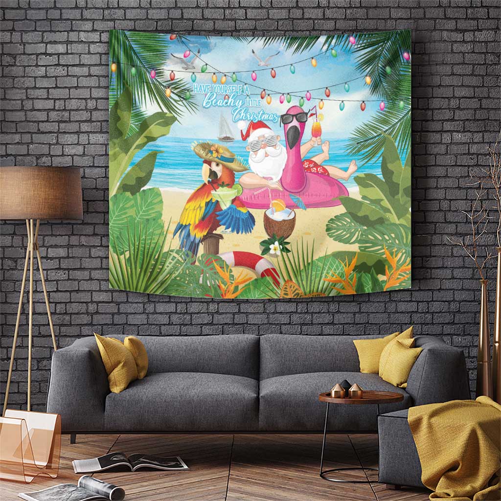 Have Yourself A Beachy Little Christmas Tapestry with Santa Chilling - Wonder Print Shop