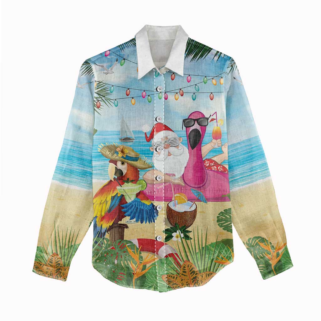 Have Yourself A Beachy Little Christmas Women Casual Shirt with Santa Chilling - Wonder Print Shop