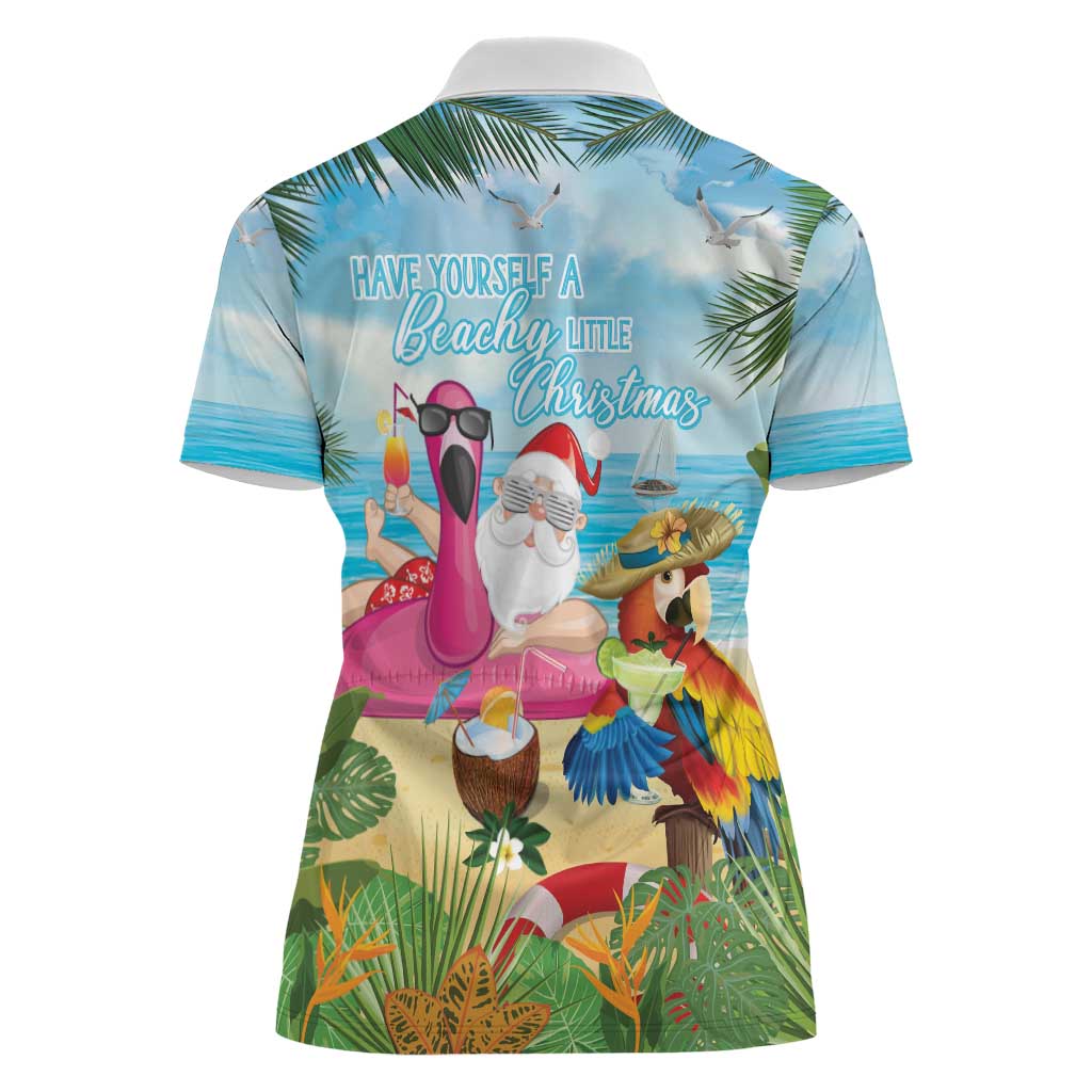 Have Yourself A Beachy Little Christmas Women Polo Shirt with Santa Chilling - Wonder Print Shop