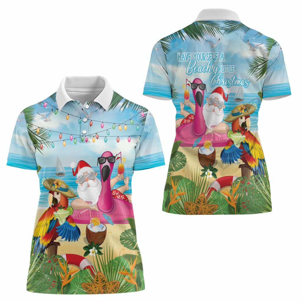Have Yourself A Beachy Little Christmas Women Polo Shirt with Santa Chilling - Wonder Print Shop