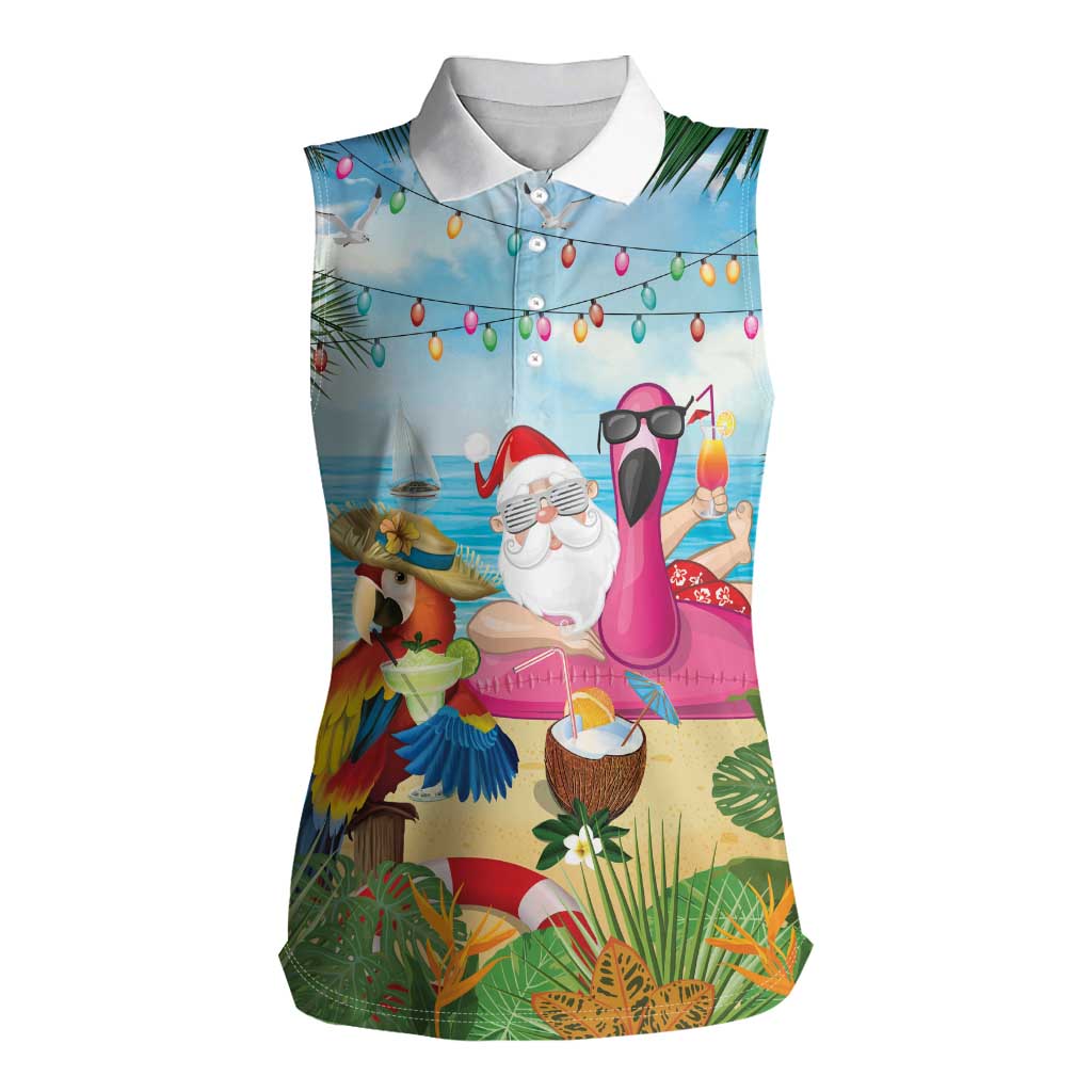 Have Yourself A Beachy Little Christmas Women Sleeveless Polo Shirt with Santa Chilling - Wonder Print Shop