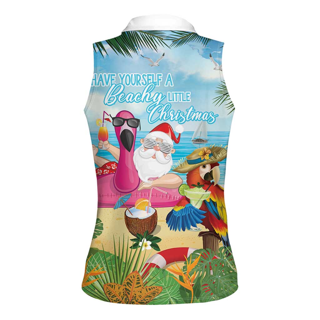 Have Yourself A Beachy Little Christmas Women Sleeveless Polo Shirt with Santa Chilling - Wonder Print Shop