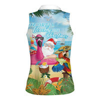 Have Yourself A Beachy Little Christmas Women Sleeveless Polo Shirt with Santa Chilling - Wonder Print Shop