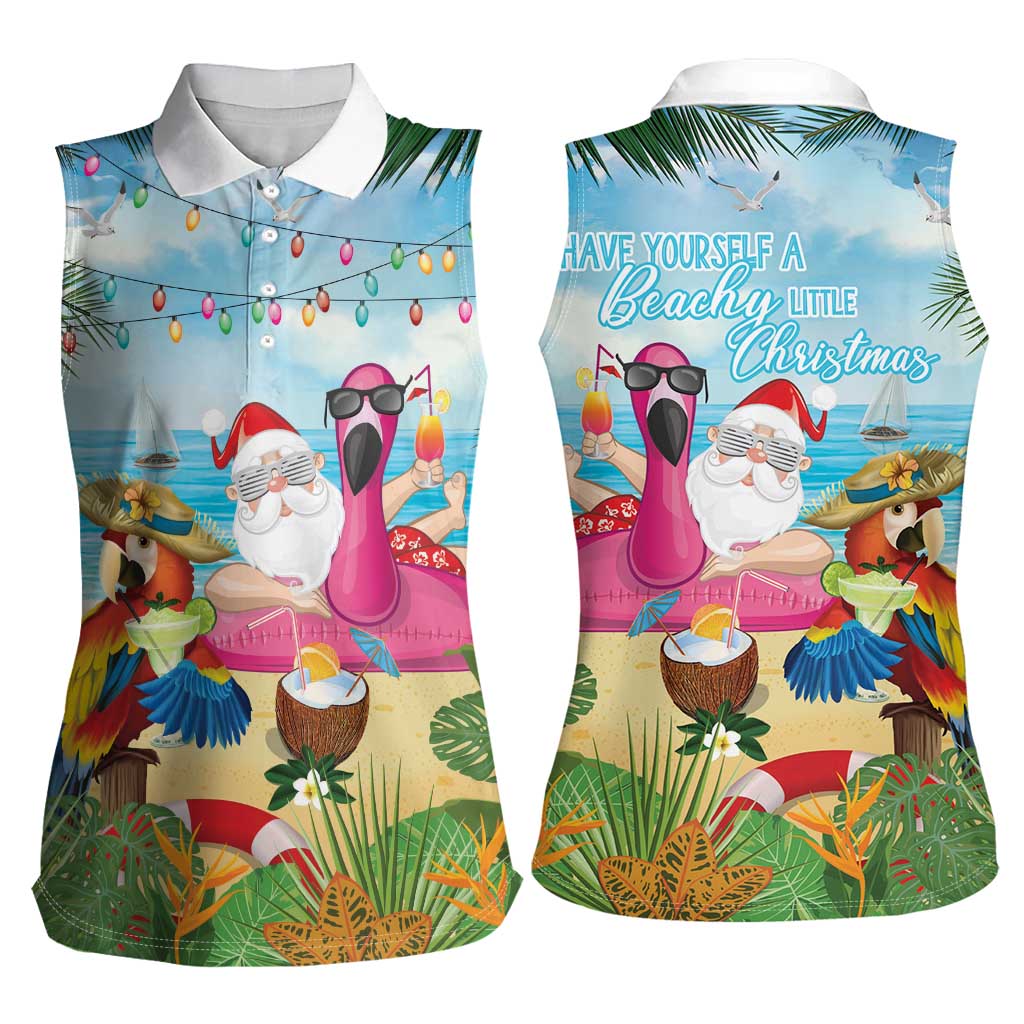 Have Yourself A Beachy Little Christmas Women Sleeveless Polo Shirt with Santa Chilling - Wonder Print Shop