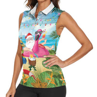 Have Yourself A Beachy Little Christmas Women Sleeveless Polo Shirt with Santa Chilling - Wonder Print Shop