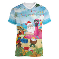 Have Yourself A Beachy Little Christmas Women V-Neck T-Shirt with Santa Chilling - Wonder Print Shop