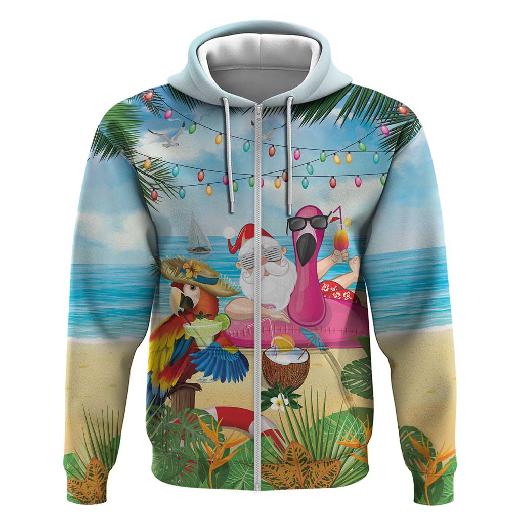 Have Yourself A Beachy Little Christmas Zip Hoodie with Santa Chilling - Wonder Print Shop