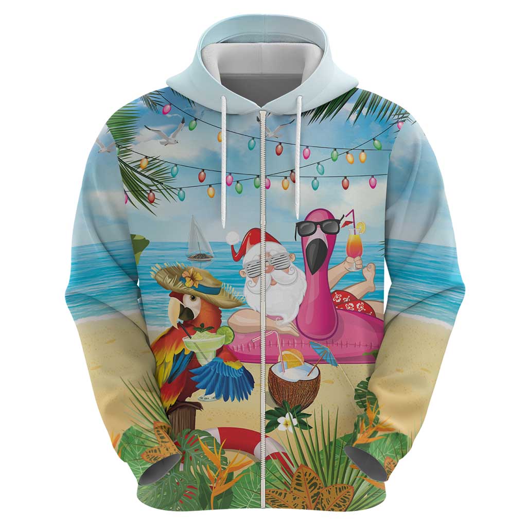 Have Yourself A Beachy Little Christmas Zip Hoodie with Santa Chilling - Wonder Print Shop