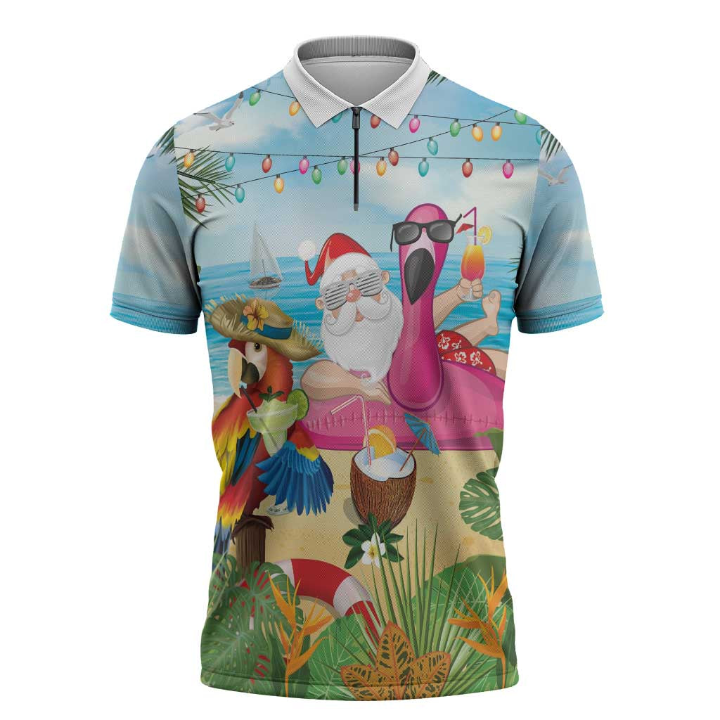 Have Yourself A Beachy Little Christmas Zipper Polo Shirt with Santa Chilling - Wonder Print Shop