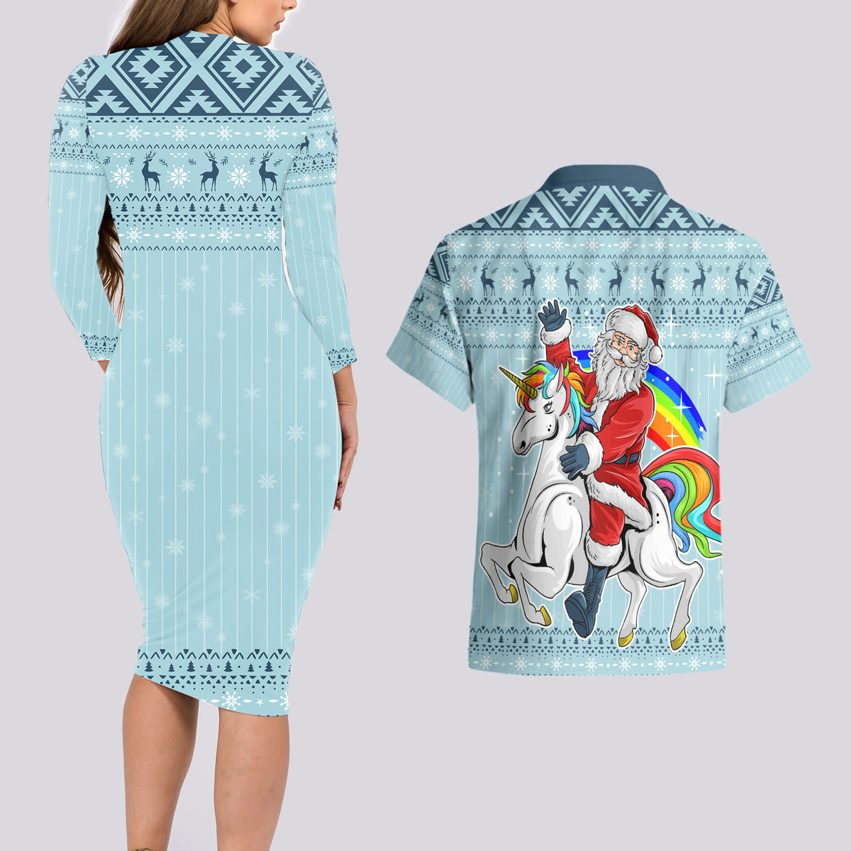 Unicorn - Make Christmas Magical Again Couples Matching Long Sleeve Bodycon Dress and Hawaiian Shirt LT7 - Wonder Print Shop