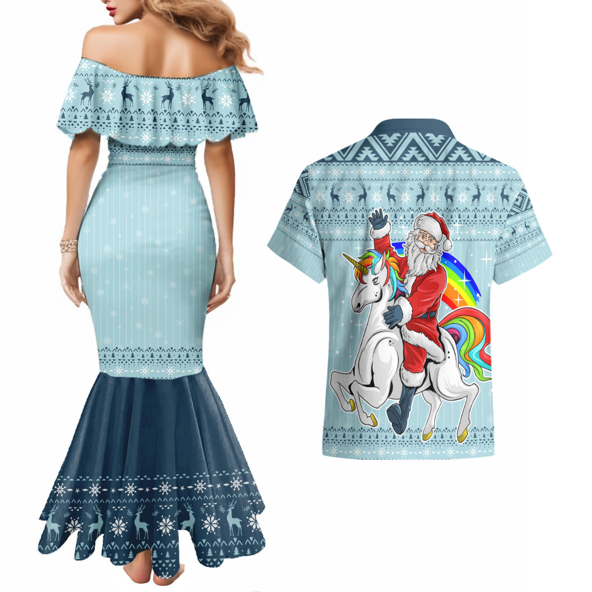 Unicorn - Make Christmas Magical Again Couples Matching Mermaid Dress and Hawaiian Shirt LT7 - Wonder Print Shop