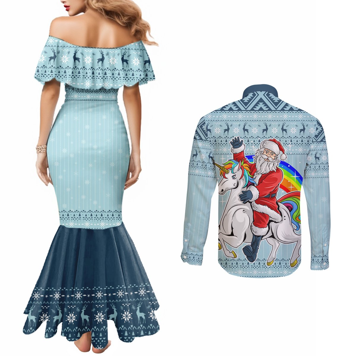 unicorn-make-christmas-magical-again-couples-matching-mermaid-dress-and-long-sleeve-button-shirt
