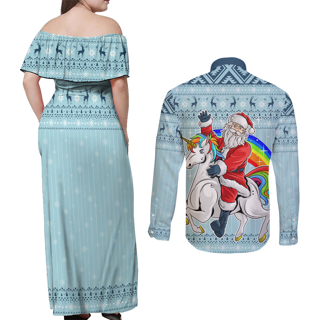 Unicorn - Make Christmas Magical Again Couples Matching Off Shoulder Maxi Dress and Long Sleeve Button Shirt LT7 - Wonder Print Shop