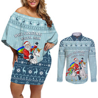 Unicorn - Make Christmas Magical Again Couples Matching Off Shoulder Short Dress and Long Sleeve Button Shirt LT7 - Wonder Print Shop