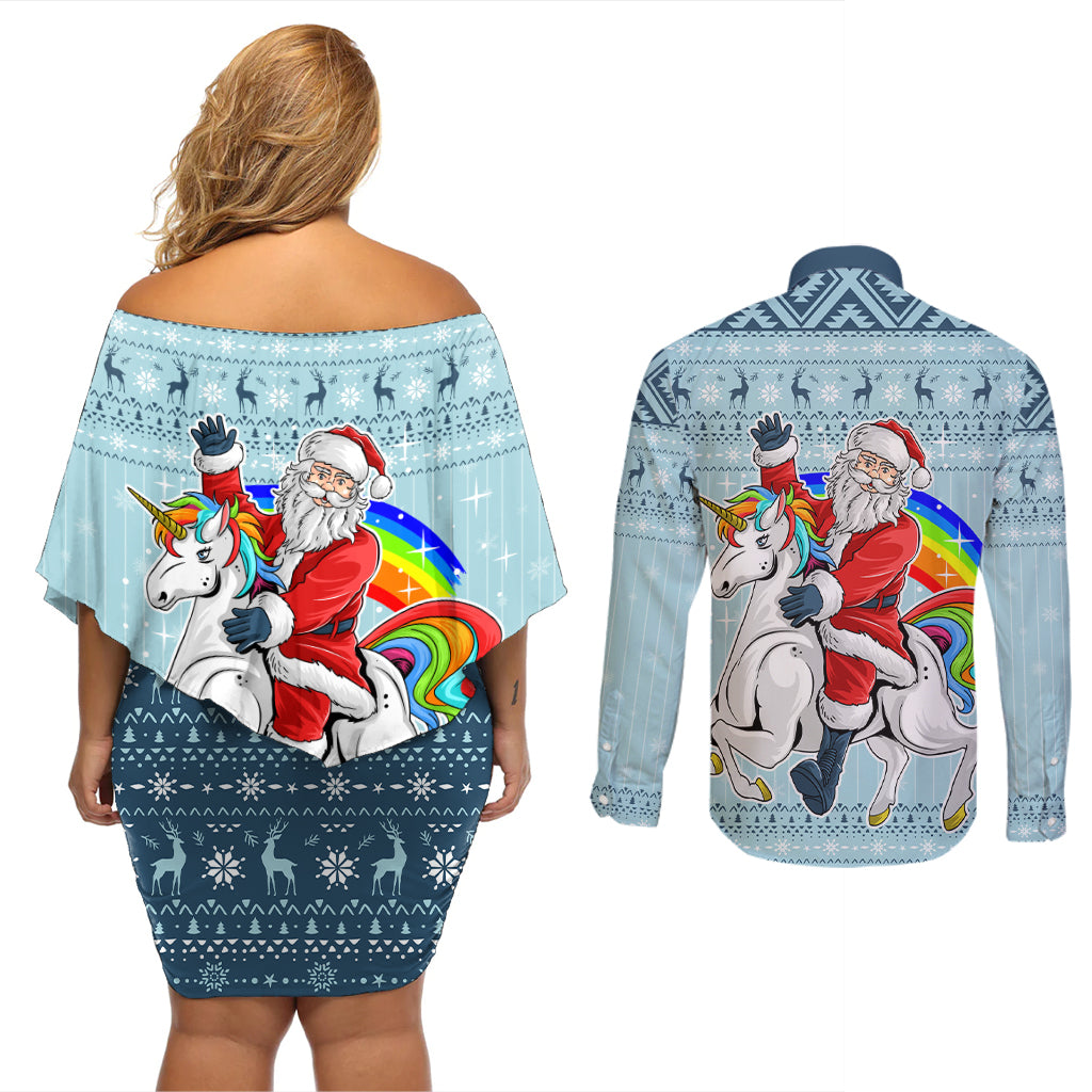 Unicorn - Make Christmas Magical Again Couples Matching Off Shoulder Short Dress and Long Sleeve Button Shirt LT7 - Wonder Print Shop