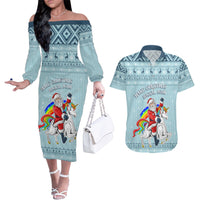 Unicorn - Make Christmas Magical Again Couples Matching Off The Shoulder Long Sleeve Dress and Hawaiian Shirt LT7 - Wonder Print Shop