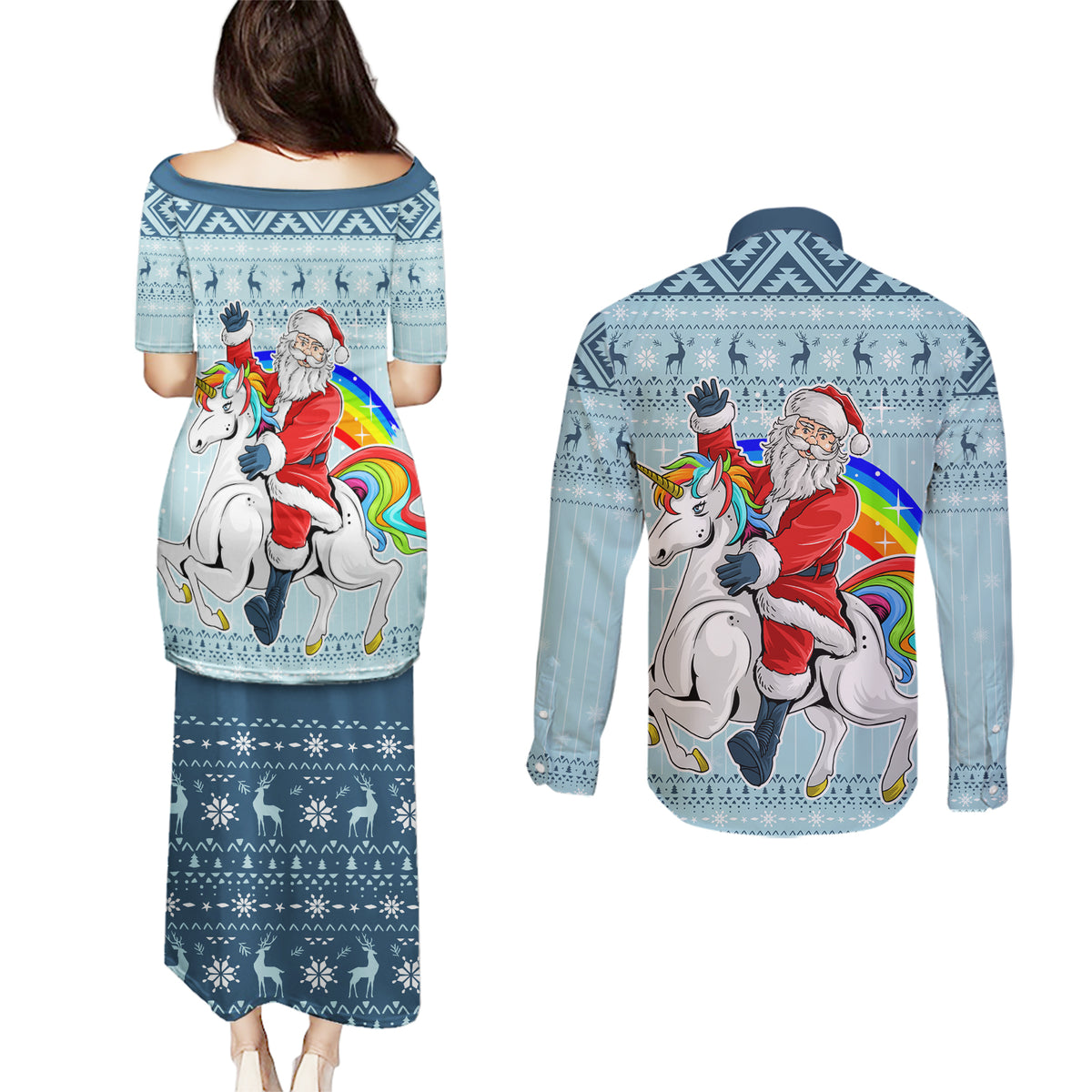 Unicorn - Make Christmas Magical Again Couples Matching Puletasi Dress and Long Sleeve Button Shirt LT7 - Wonder Print Shop
