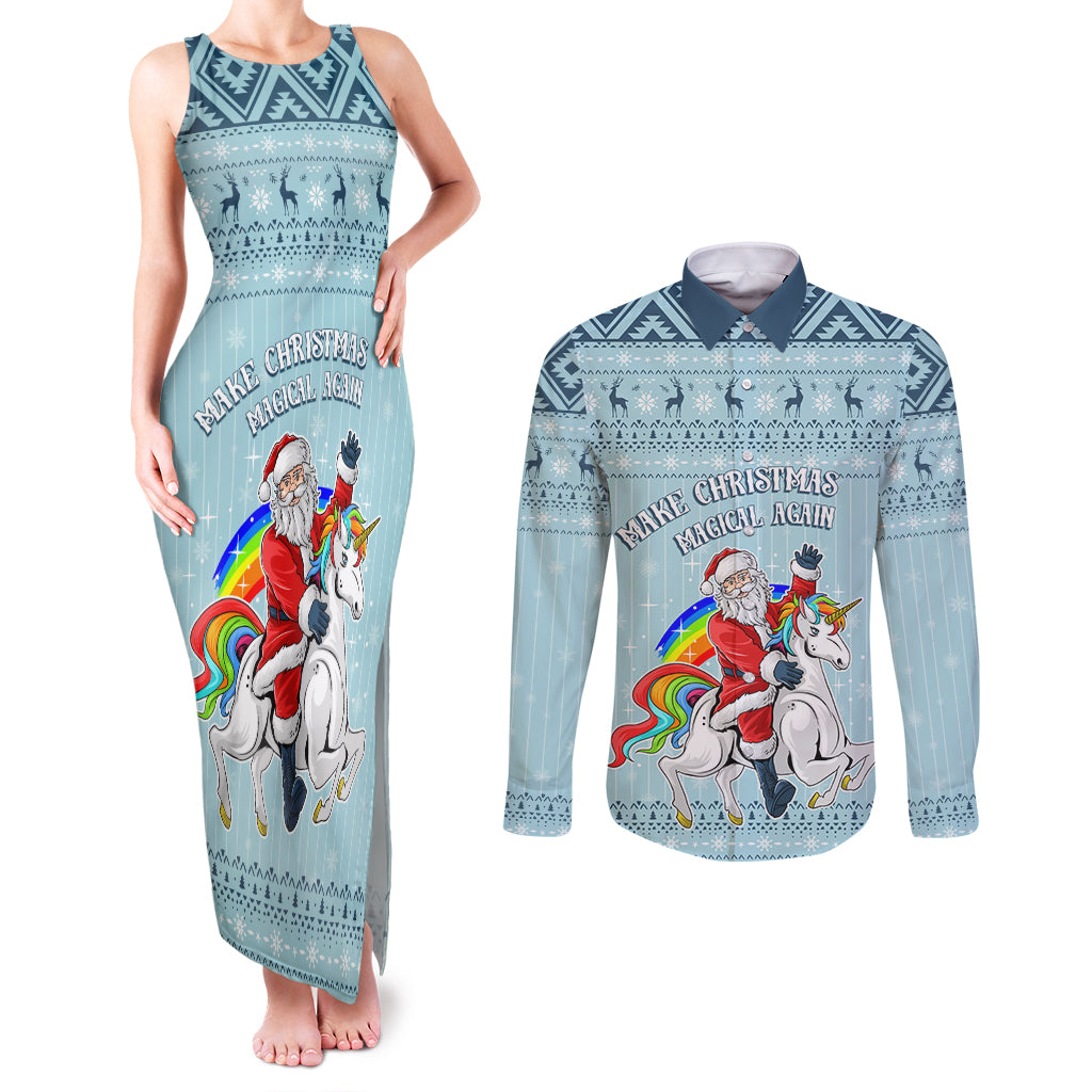 Unicorn - Make Christmas Magical Again Couples Matching Tank Maxi Dress and Long Sleeve Button Shirt LT7 - Wonder Print Shop