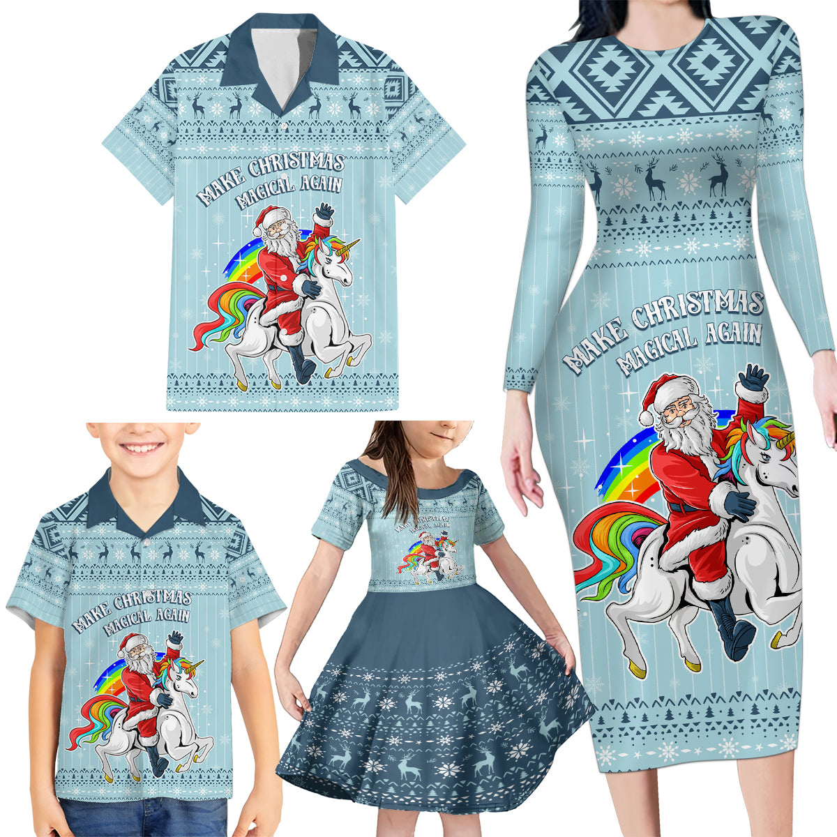 Unicorn - Make Christmas Magical Again Family Matching Long Sleeve Bodycon Dress and Hawaiian Shirt LT7 - Wonder Print Shop