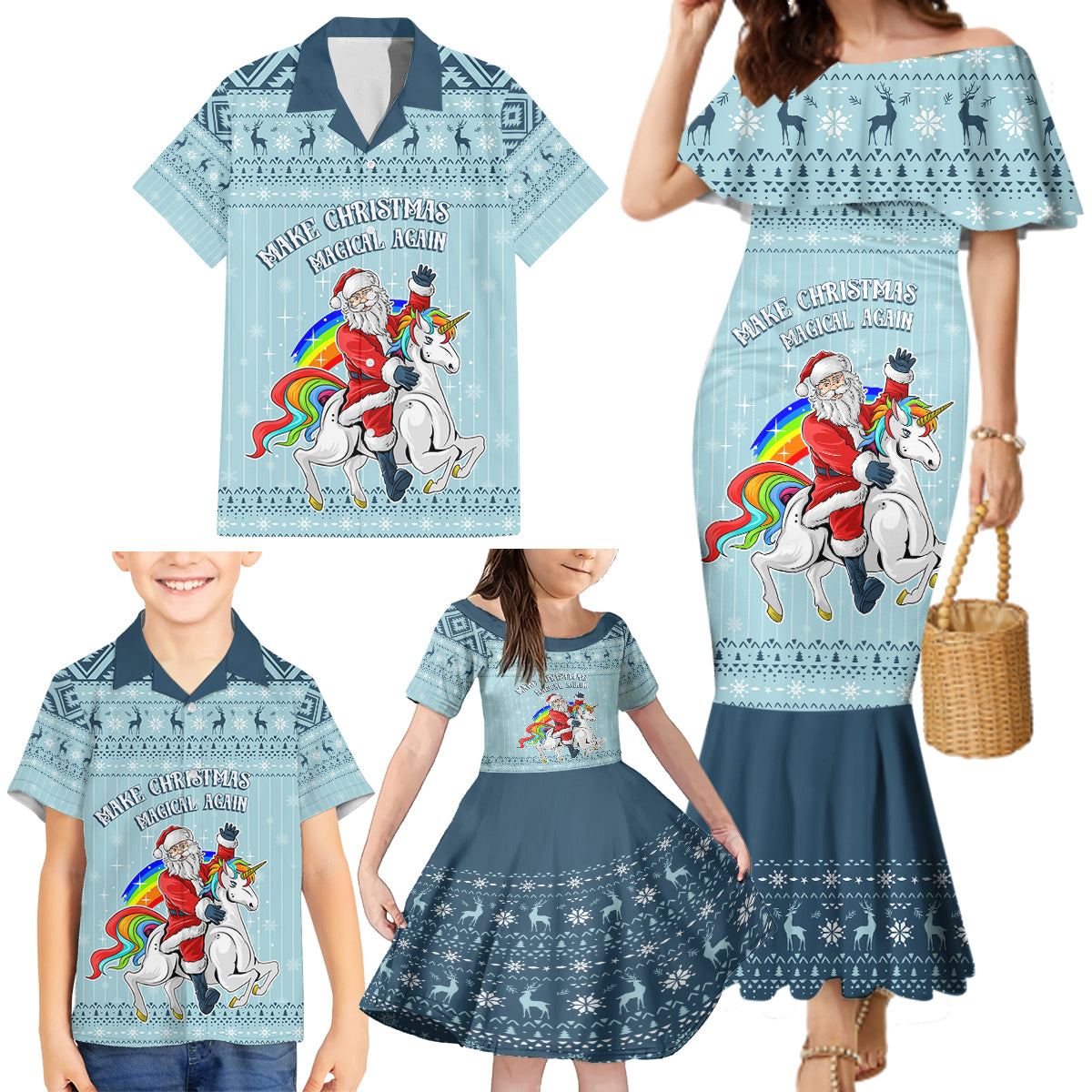 Unicorn - Make Christmas Magical Again Family Matching Mermaid Dress and Hawaiian Shirt LT7 - Wonder Print Shop