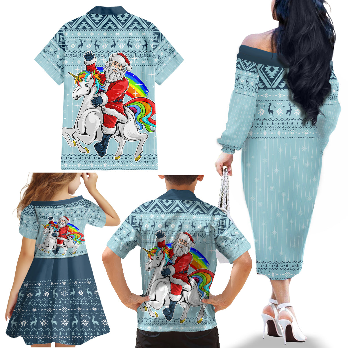 Unicorn - Make Christmas Magical Again Family Matching Off Shoulder Long Sleeve Dress and Hawaiian Shirt - Wonder Print Shop
