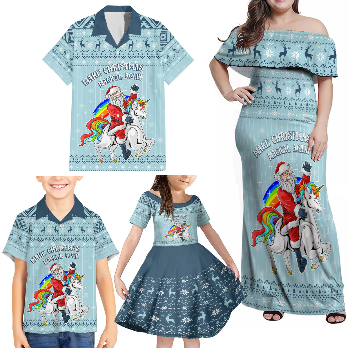 Unicorn - Make Christmas Magical Again Family Matching Off Shoulder Maxi Dress and Hawaiian Shirt LT7 - Wonder Print Shop