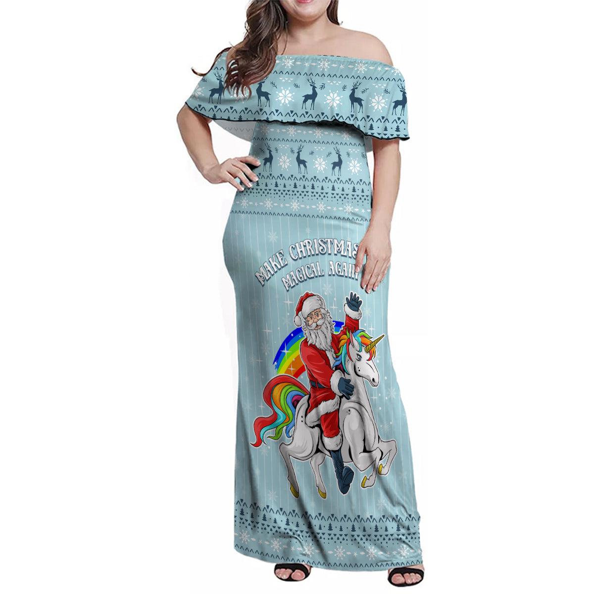 Unicorn - Make Christmas Magical Again Family Matching Off Shoulder Maxi Dress and Hawaiian Shirt LT7 - Wonder Print Shop