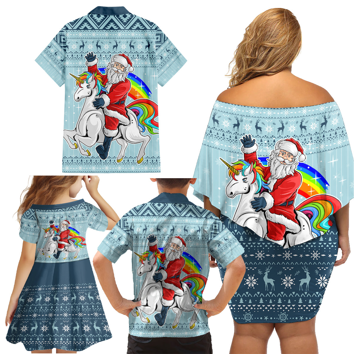 Unicorn - Make Christmas Magical Again Family Matching Off Shoulder Short Dress and Hawaiian Shirt LT7 - Wonder Print Shop