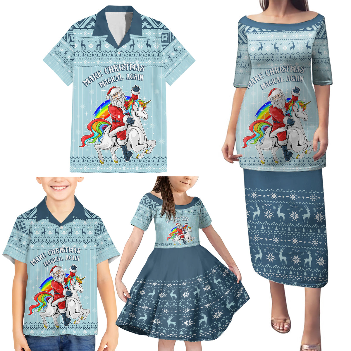 Unicorn - Make Christmas Magical Again Family Matching Puletasi Dress and Hawaiian Shirt - Wonder Print Shop