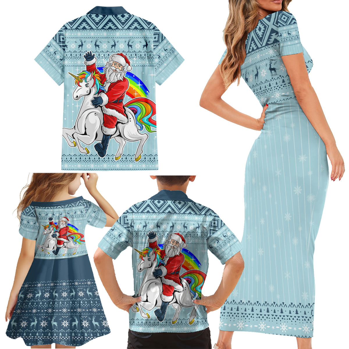 Unicorn - Make Christmas Magical Again Family Matching Short Sleeve Bodycon Dress and Hawaiian Shirt - Wonder Print Shop