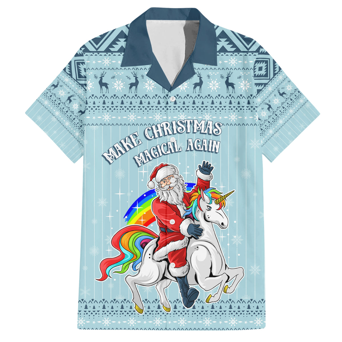 Unicorn - Make Christmas Magical Again Family Matching Short Sleeve Bodycon Dress and Hawaiian Shirt - Wonder Print Shop