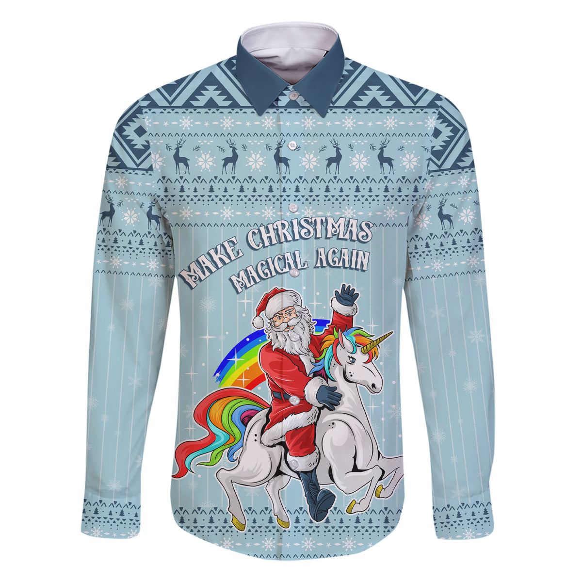 Unicorn - Make Christmas Magical Again Family Matching Short Sleeve Bodycon Dress and Hawaiian Shirt - Wonder Print Shop