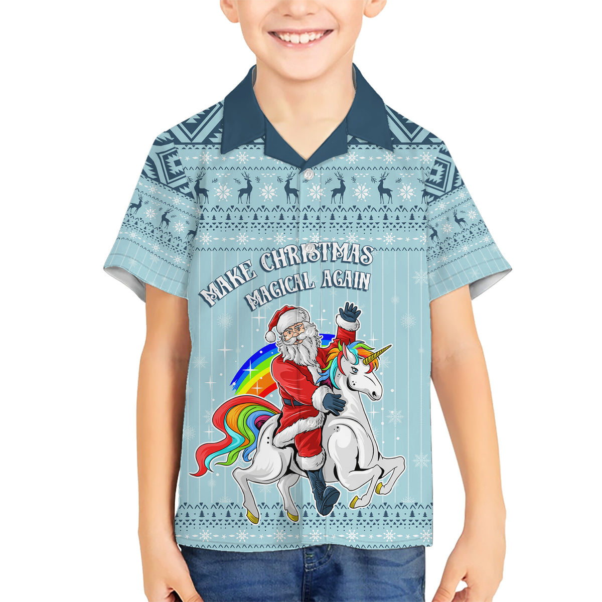 Unicorn - Make Christmas Magical Again Family Matching Short Sleeve Bodycon Dress and Hawaiian Shirt - Wonder Print Shop