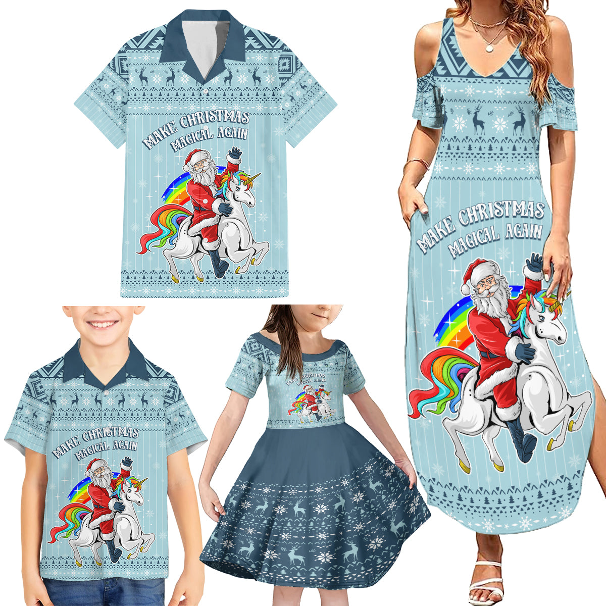 Unicorn - Make Christmas Magical Again Family Matching Summer Maxi Dress and Hawaiian Shirt - Wonder Print Shop
