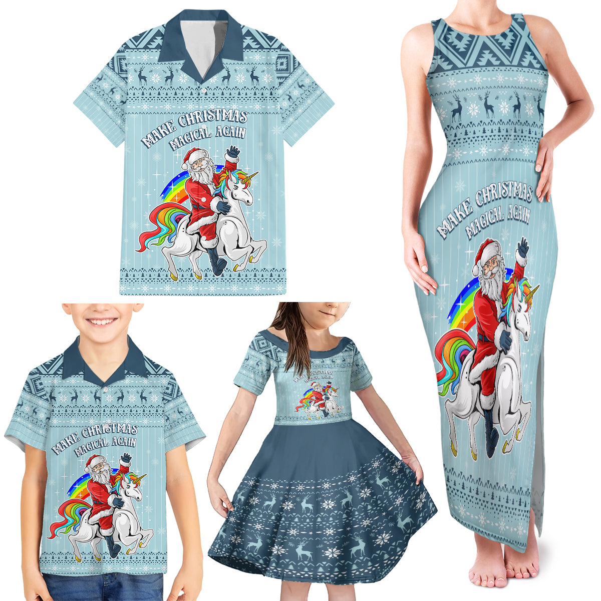 Unicorn - Make Christmas Magical Again Family Matching Tank Maxi Dress and Hawaiian Shirt - Wonder Print Shop