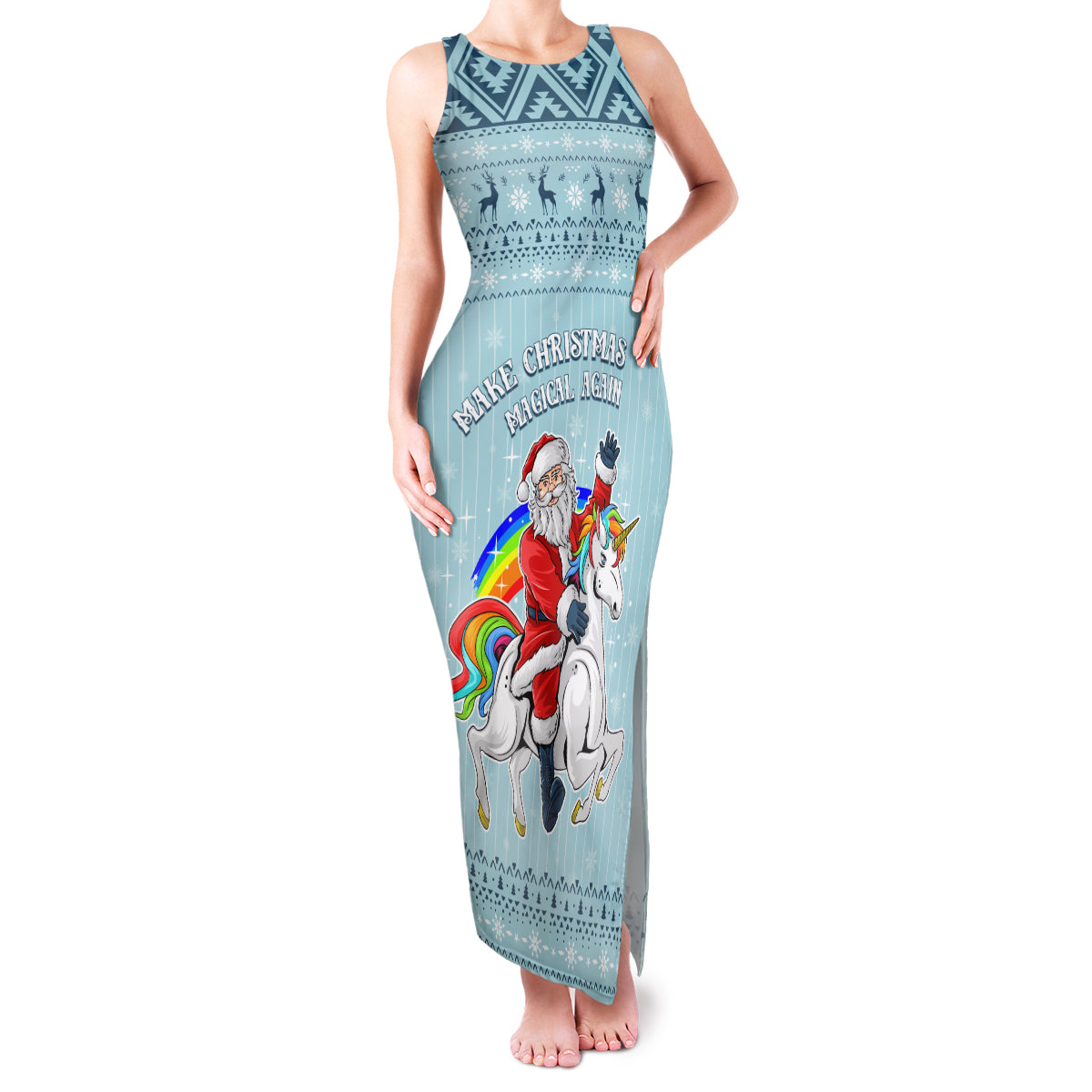 Unicorn - Make Christmas Magical Again Family Matching Tank Maxi Dress and Hawaiian Shirt - Wonder Print Shop