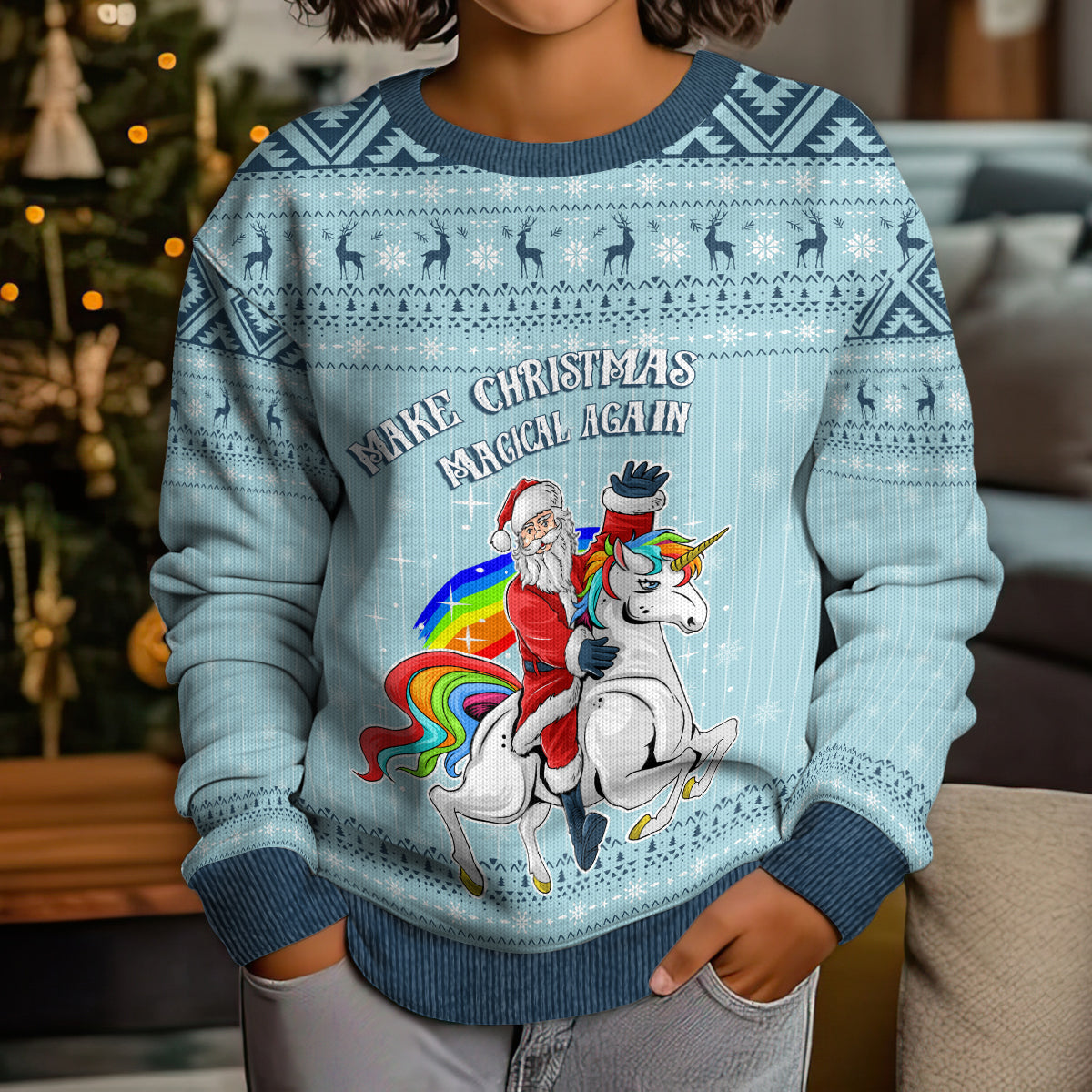 Wonder Print Christmas Kid Ugly Christmas Sweater Unicorn - Make Christmas Magical Again - Wonder Print Shop