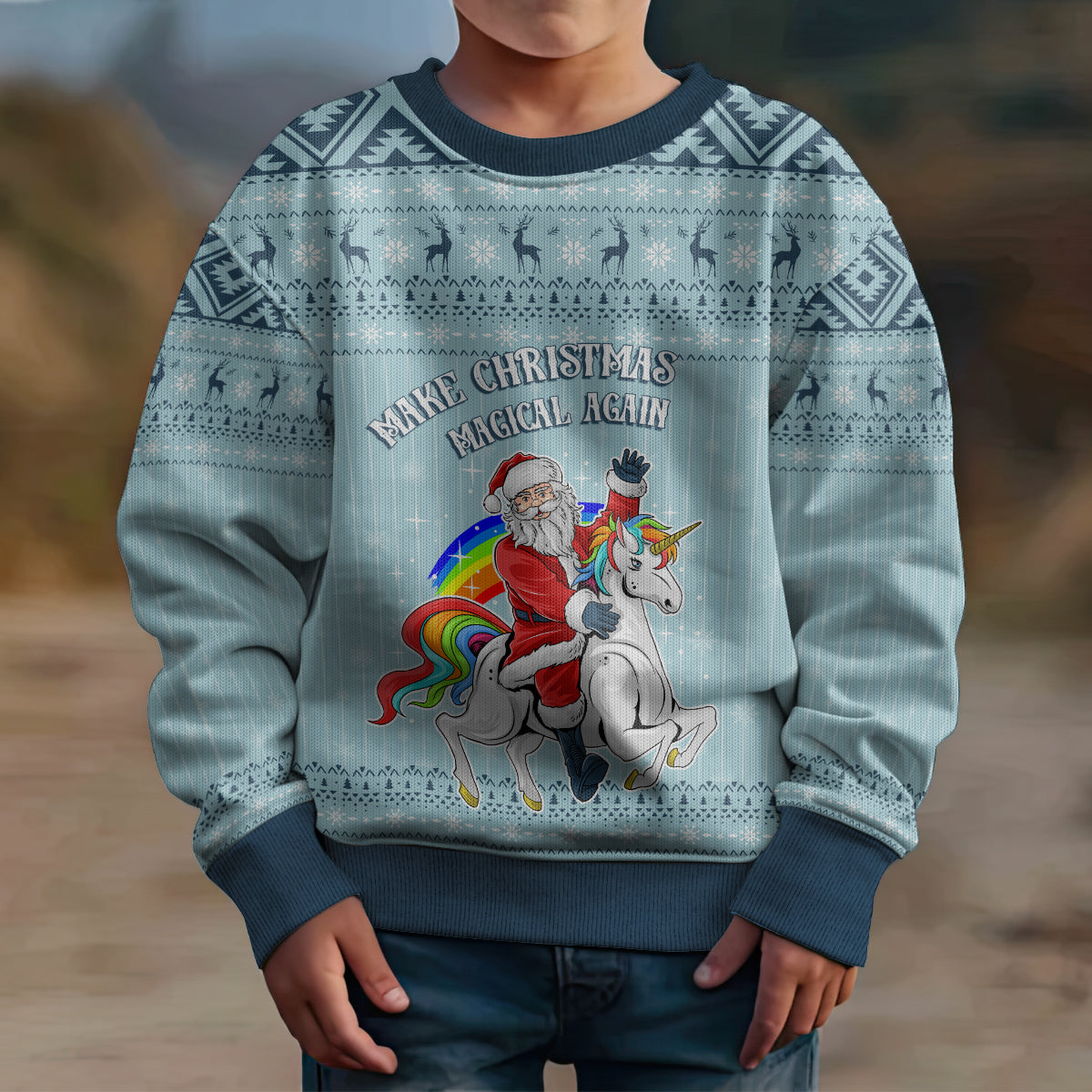 Wonder Print Christmas Kid Ugly Christmas Sweater Unicorn - Make Christmas Magical Again - Wonder Print Shop