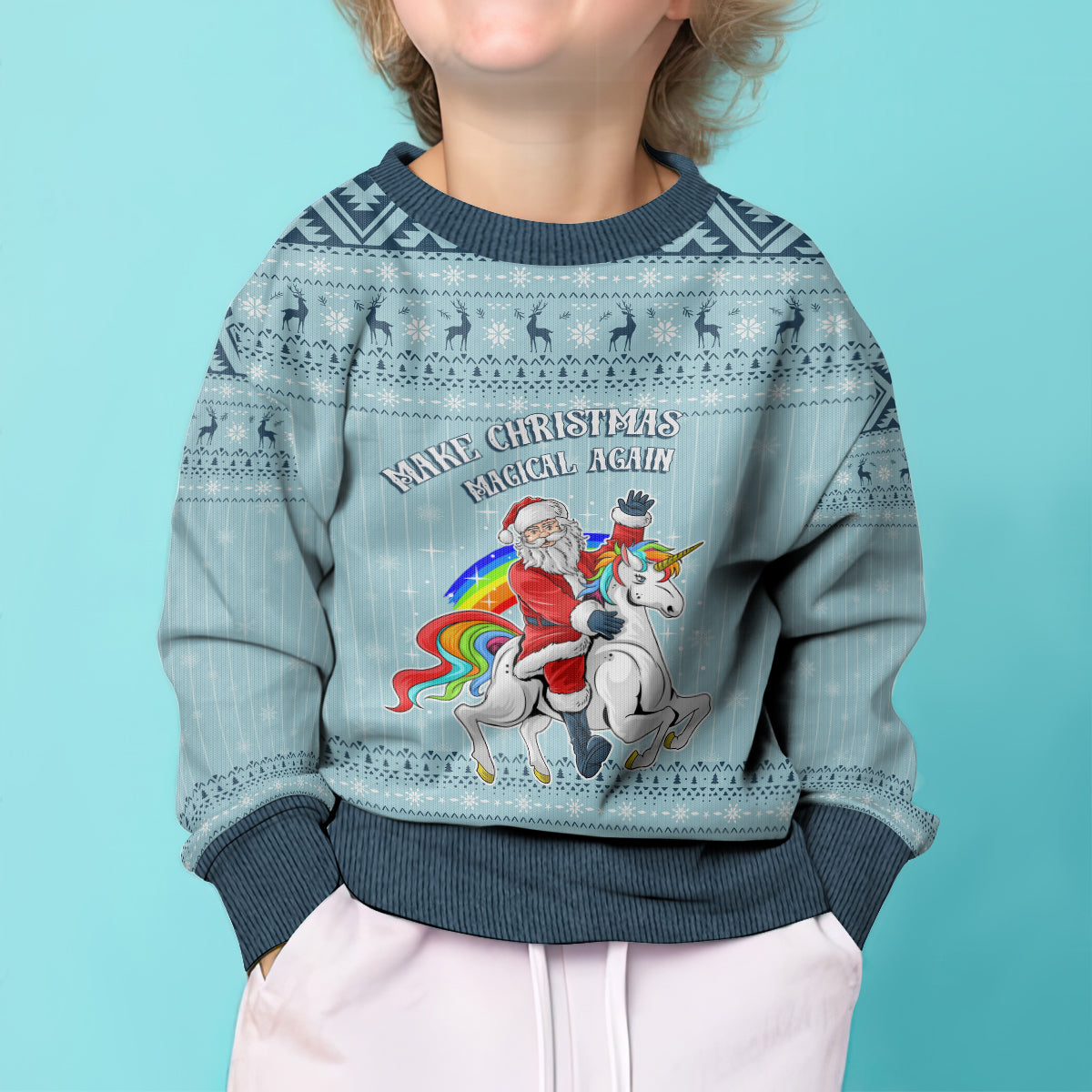 Wonder Print Christmas Kid Ugly Christmas Sweater Unicorn - Make Christmas Magical Again - Wonder Print Shop