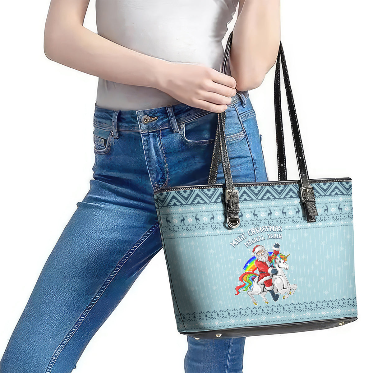 Unicorn - Make Christmas Magical Again Leather Tote Bag - Wonder Print Shop