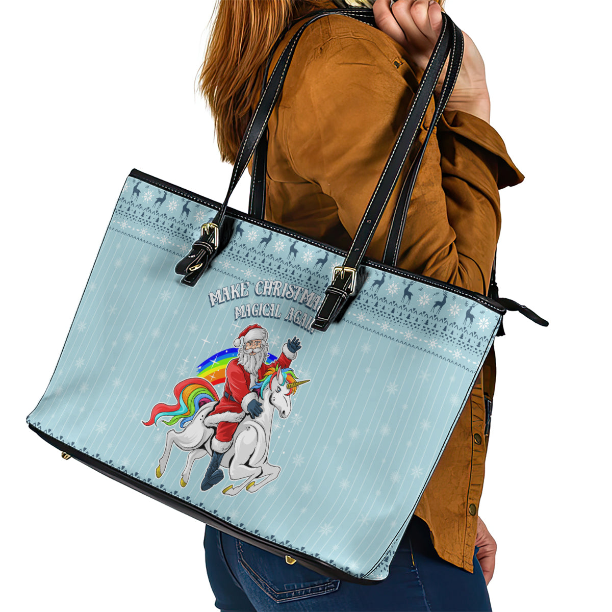 Unicorn - Make Christmas Magical Again Leather Tote Bag - Wonder Print Shop
