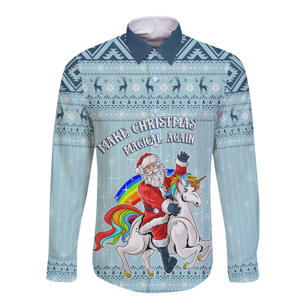 Unicorn - Make Christmas Magical Again Long Sleeve Button Shirt - Wonder Print Shop