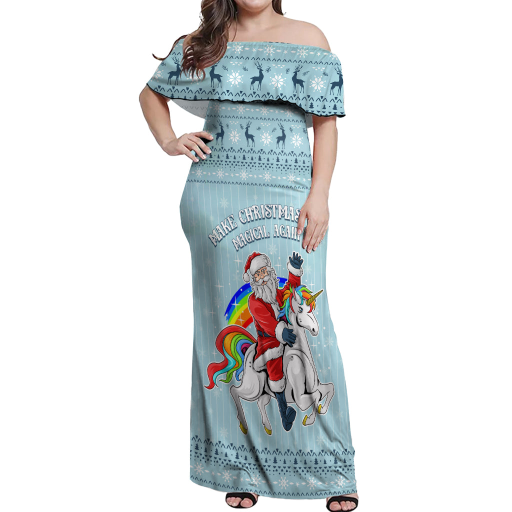 Unicorn - Make Christmas Magical Again Off Shoulder Maxi Dress - Wonder Print Shop