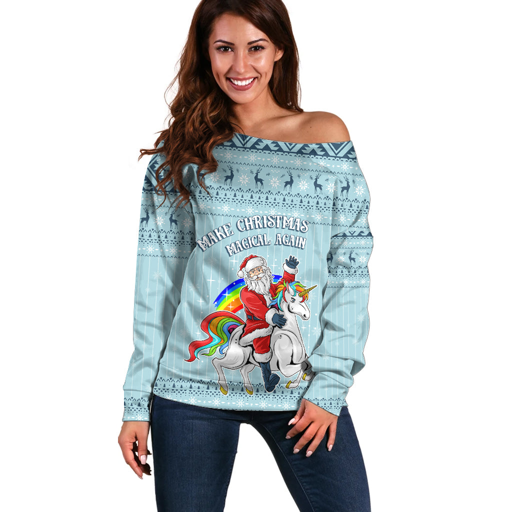 Unicorn - Make Christmas Magical Again Off Shoulder Sweater - Wonder Print Shop