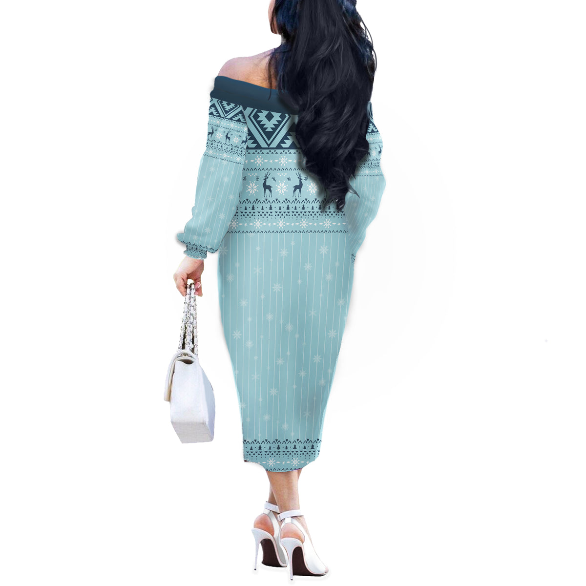 Unicorn - Make Christmas Magical Again Off The Shoulder Long Sleeve Dress - Wonder Print Shop