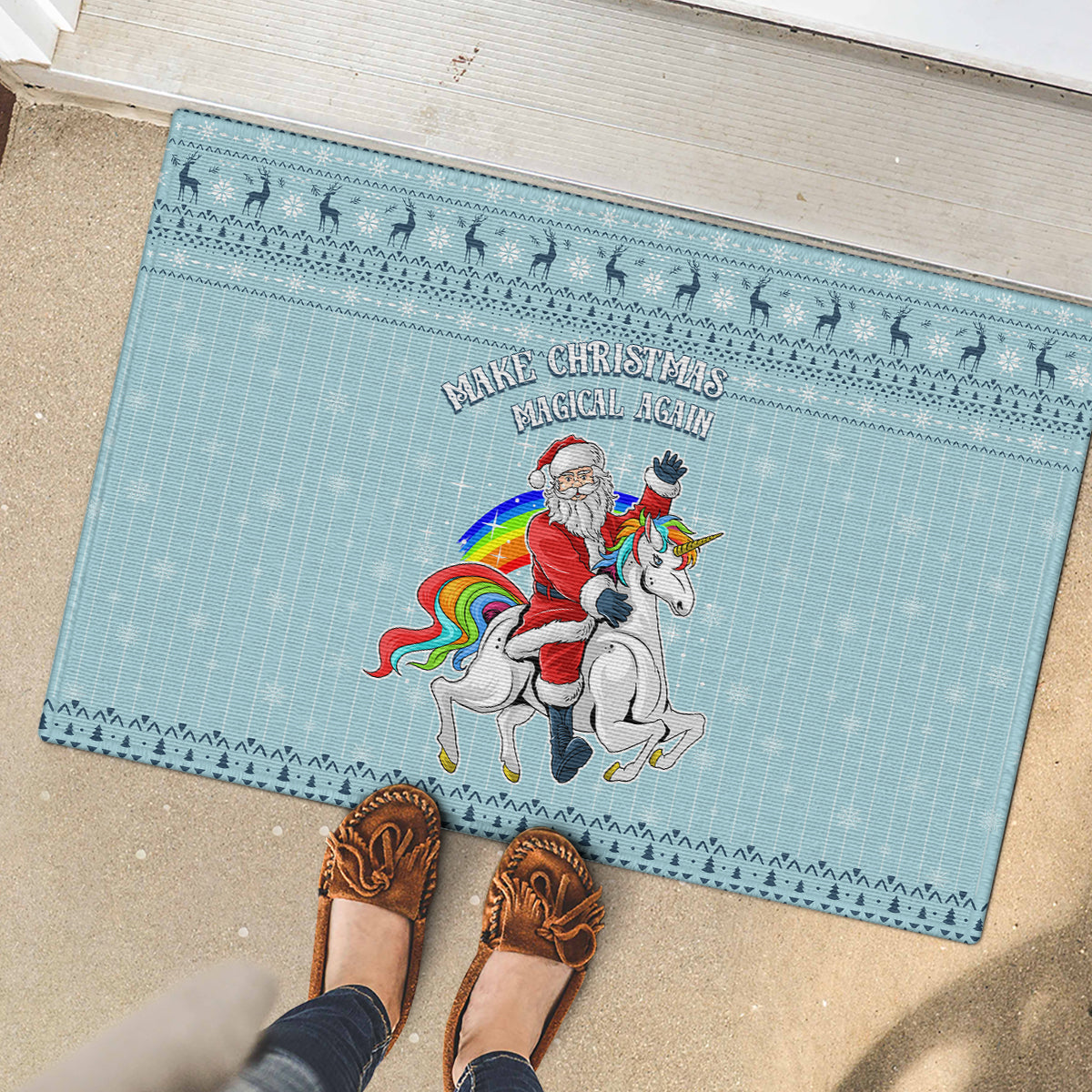 Unicorn - Make Christmas Magical Again Rubber Doormat - Wonder Print Shop