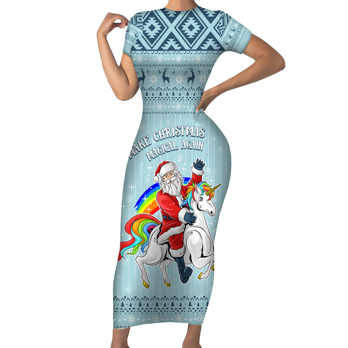 Unicorn - Make Christmas Magical Again Short Sleeve Bodycon Dress - Wonder Print Shop
