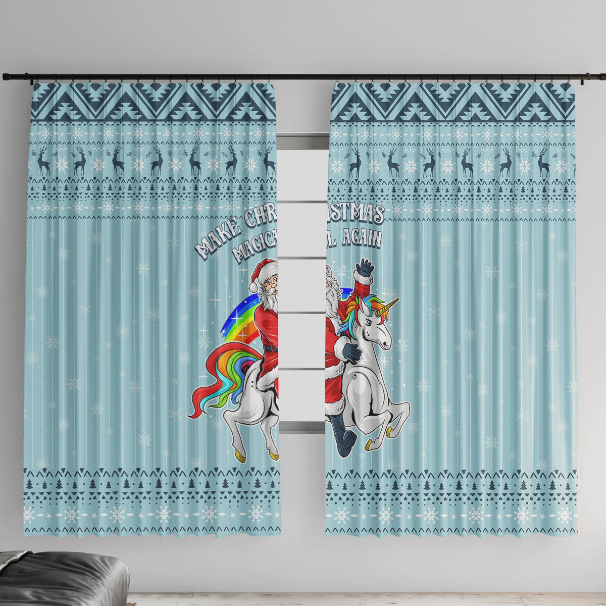 Unicorn - Make Christmas Magical Again Window Curtain - Wonder Print Shop
