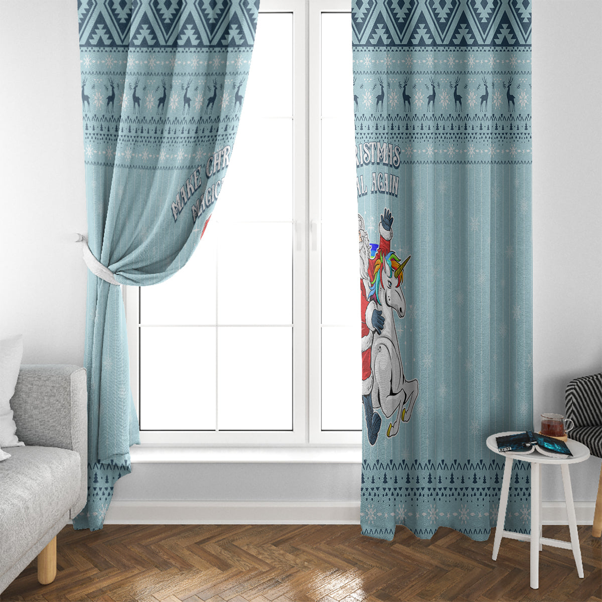 Unicorn - Make Christmas Magical Again Window Curtain - Wonder Print Shop