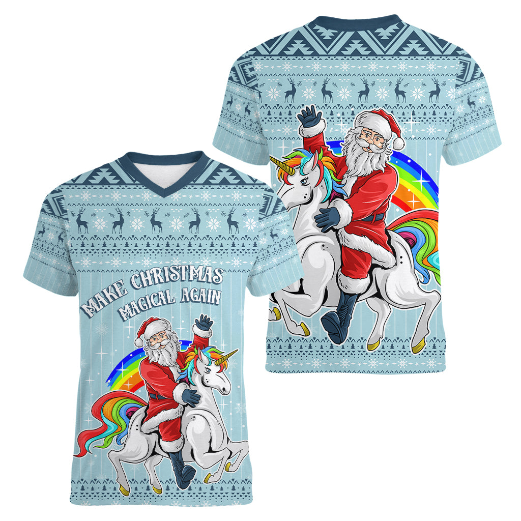 Unicorn - Make Christmas Magical Again Women V Neck T Shirt - Wonder Print Shop